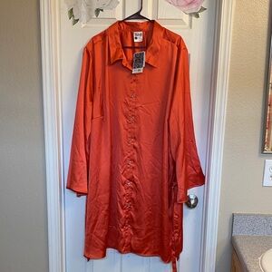 Elegant Orange Button-Up Dress